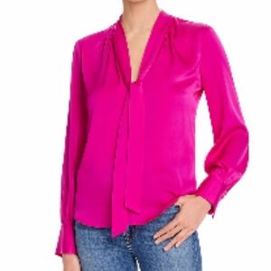 Milly Silk Blend Tie Neck Fuchsia Top size Small